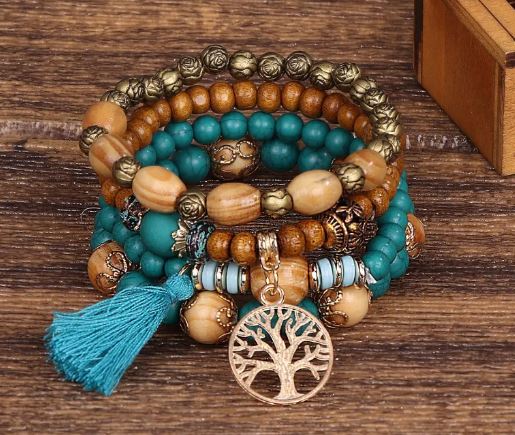 Bohemian Style Triple Bead Tree Of Life Bracelet