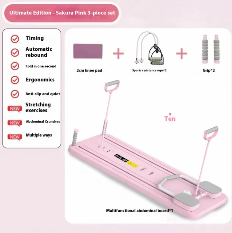 Household Abdominal Wheel Fitness Board Pink Folding Style