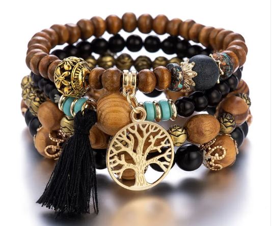 Bohemian Style Triple Bead Tree Of Life Bracelet