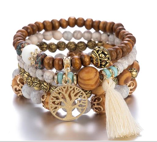 Bohemian Style Triple Bead Tree Of Life Bracelet