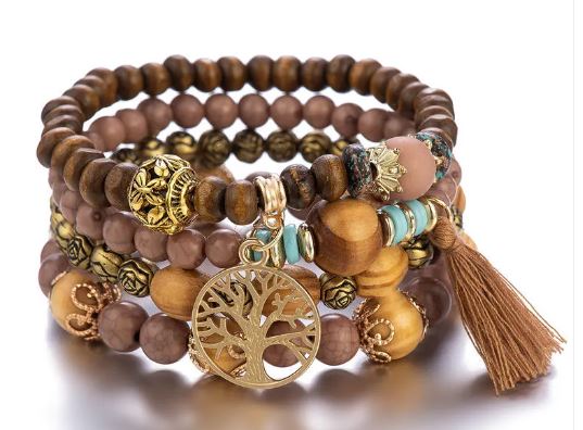 Bohemian Style Triple Bead Tree Of Life Bracelet