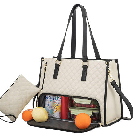 Women's Insulated Lunch Bag Beige 42x30x18cm