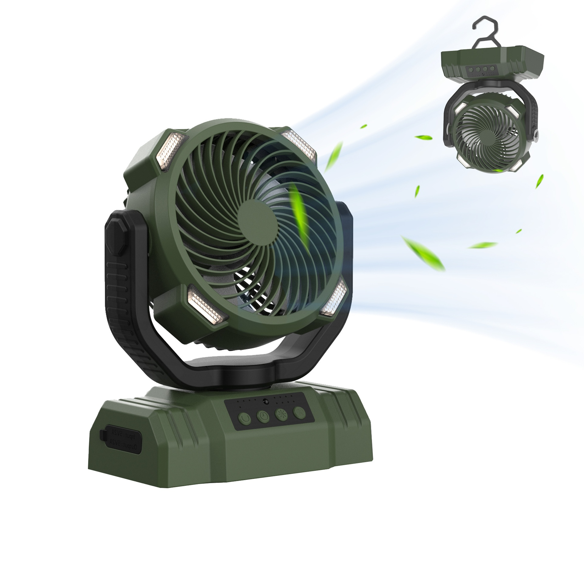 Outdoor Household Power Bank LED Light Camping Fan F8 Army Green 10000 MA