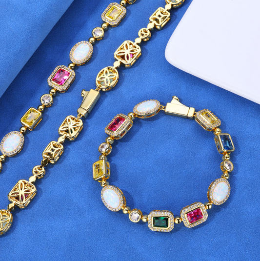 Gold-Plated Hip-Hop Gemstone Necklace Titanium Necklace new 16 inches (length 40.64cm)