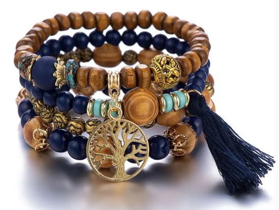Bohemian Style Triple Bead Tree Of Life Bracelet